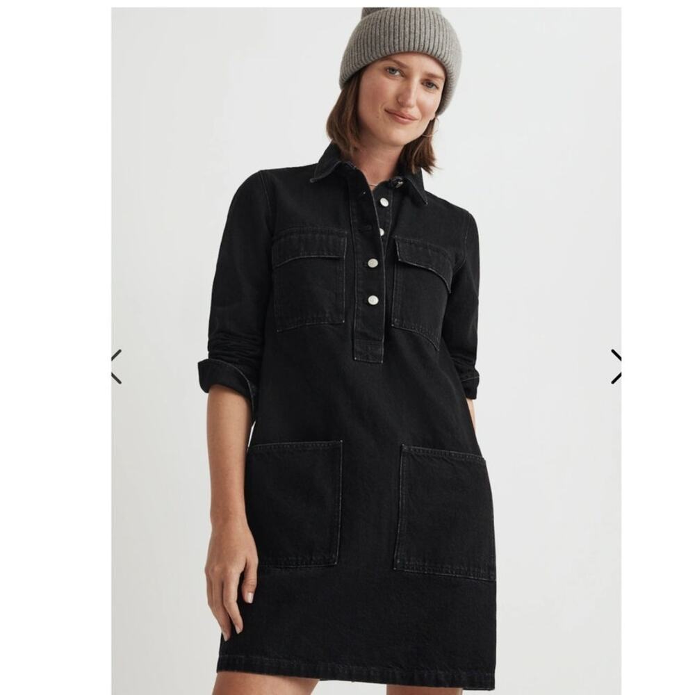 Madewell Denim Popover Mini Shirtdress Black Size Small NWT